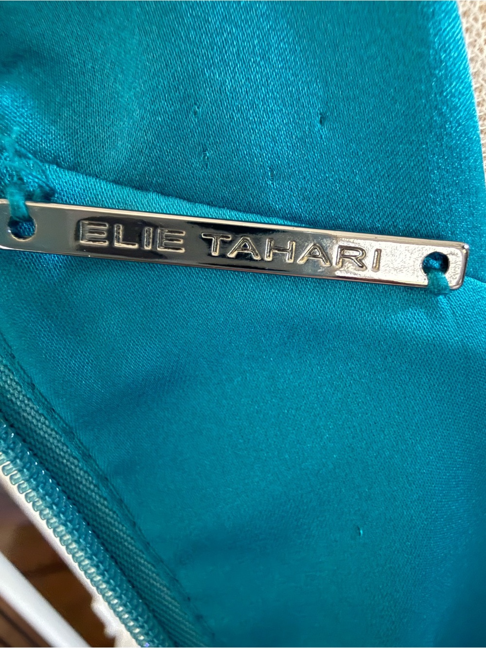 Elie Tahari Teal Twist-Halter Sheath Dress - Picture 4 of 9